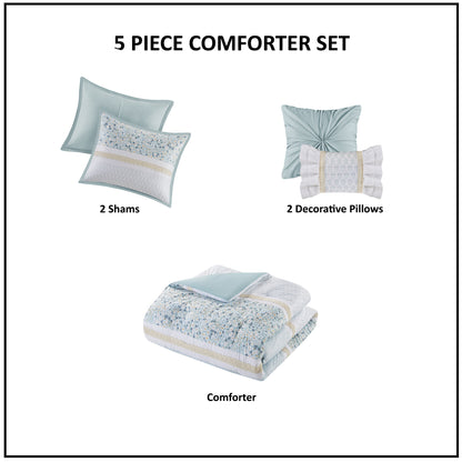Madison Park 5 Piece Seersucker Comforter Set with Throw Pillows