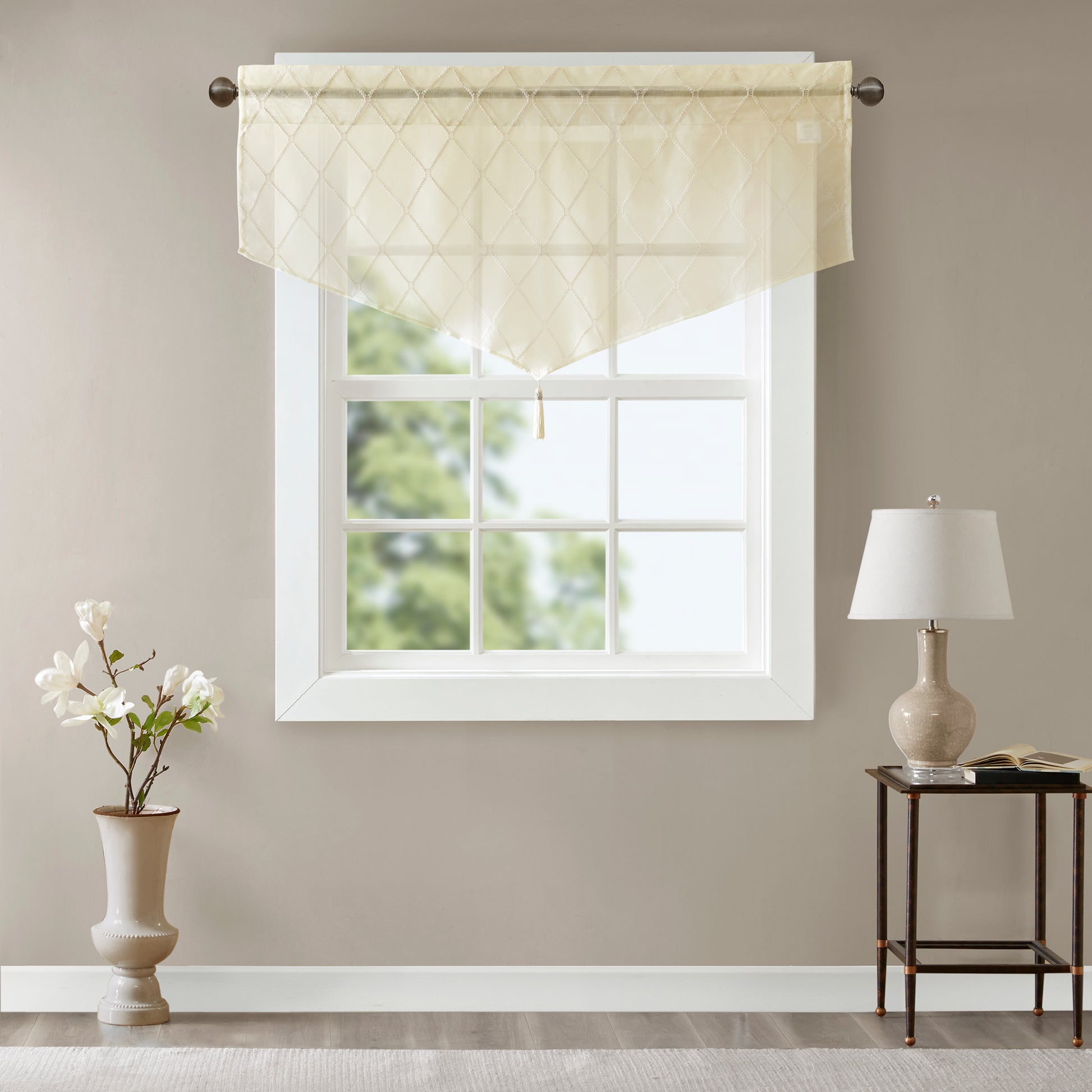 Madison Park Diamond Sheer Embroidered Waterfall Valance