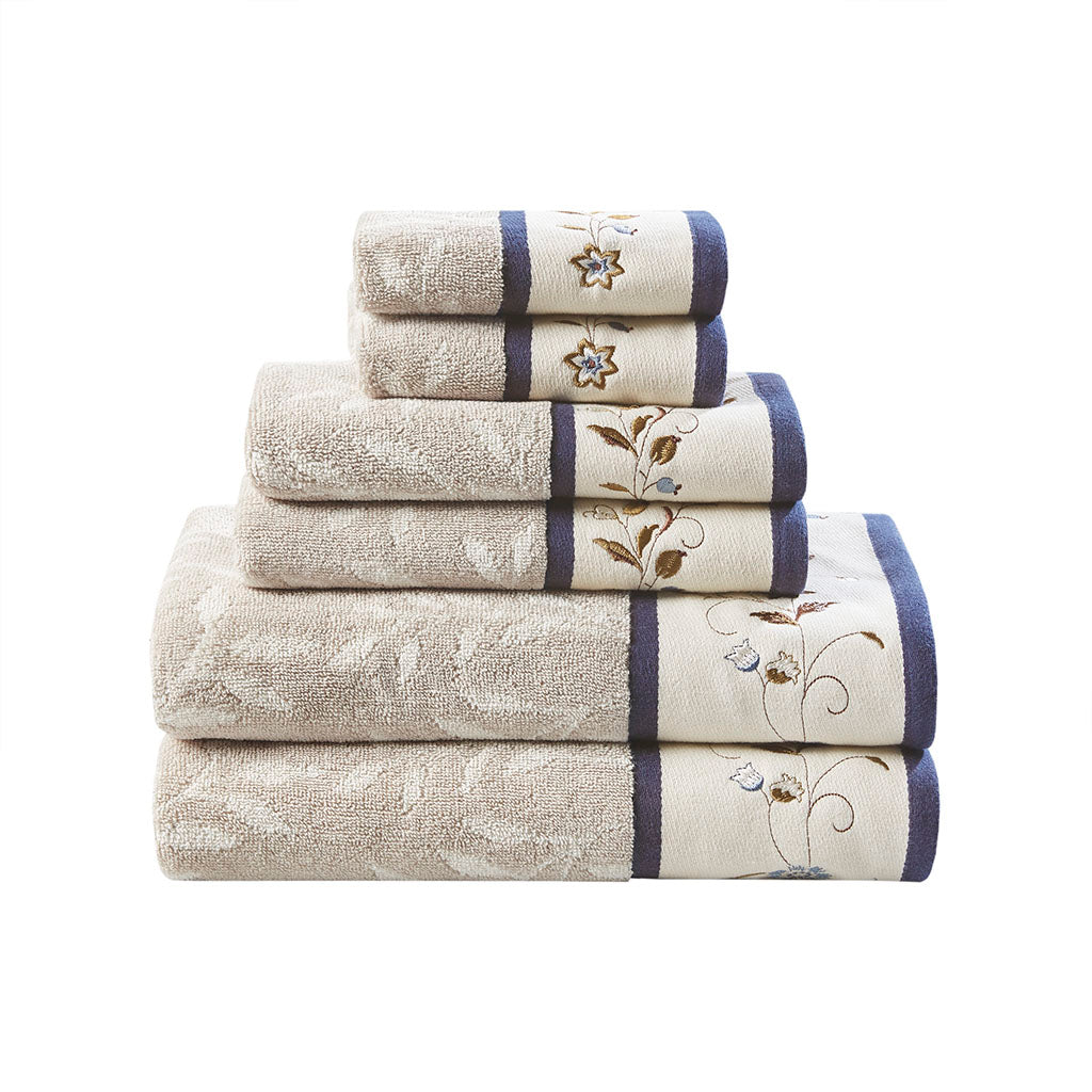 Madison Park Embroidered Cotton Jacquard 6 Piece Towel Set