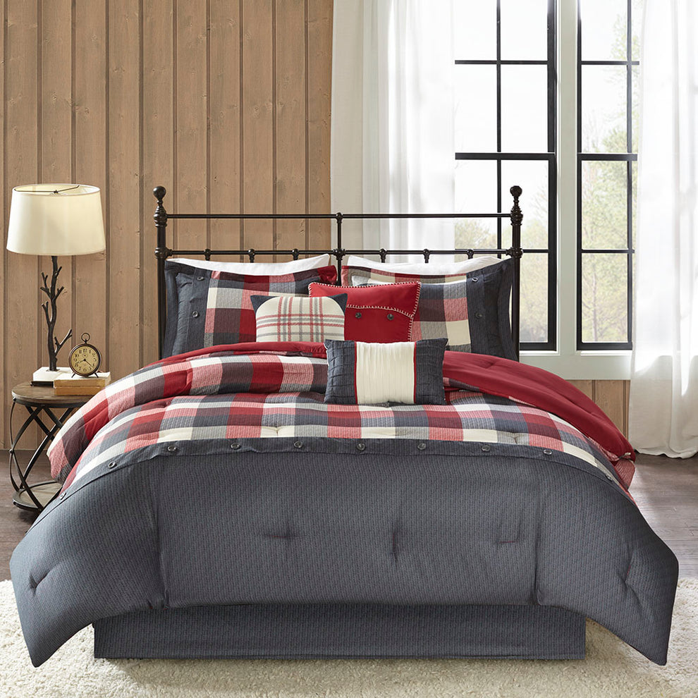 Ridge 7 Piece Herringbone Comforter Set - Madison Park Fashion Bedding