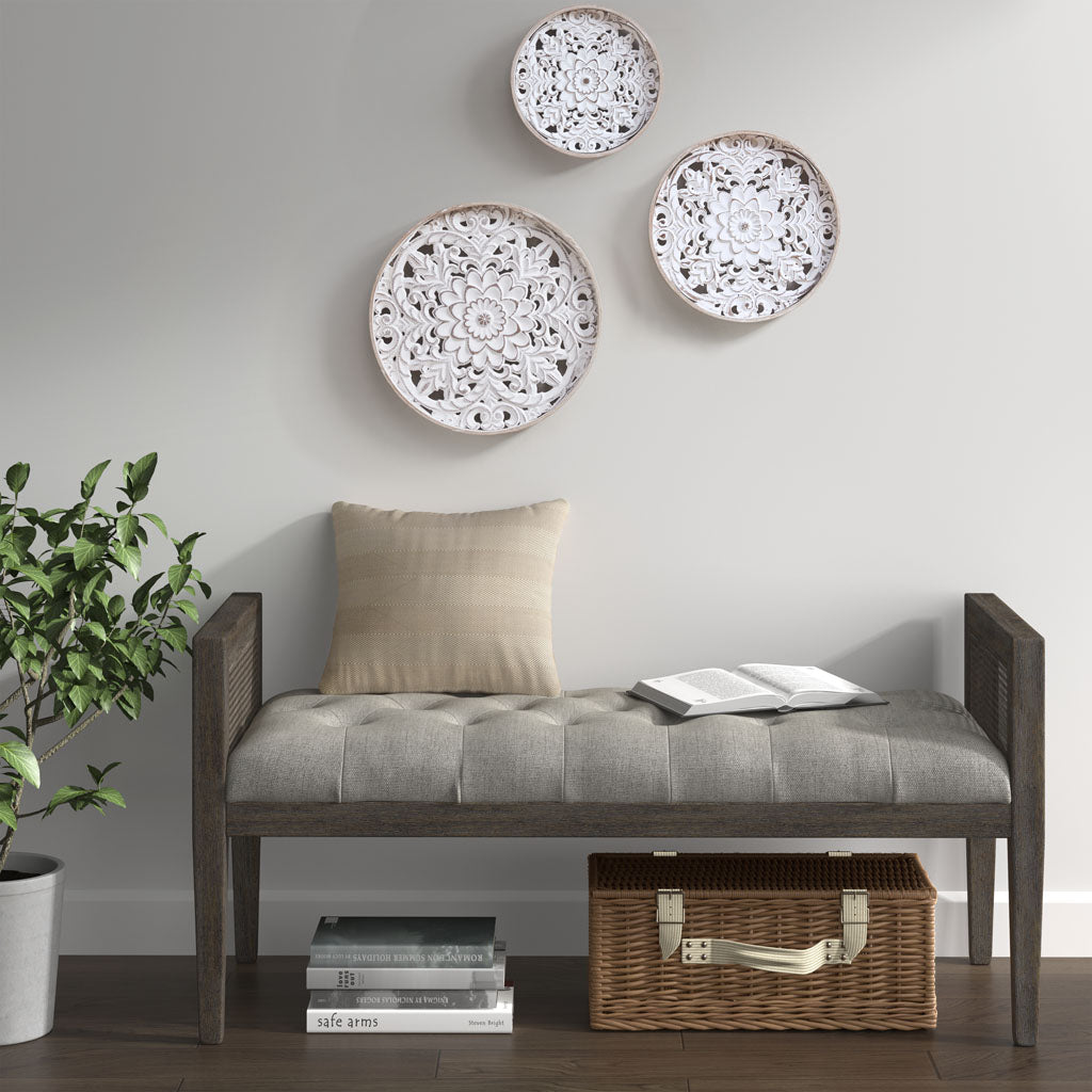 Madison Park Distressed White Floral 3-piece Carved Wood Wall Decor Set