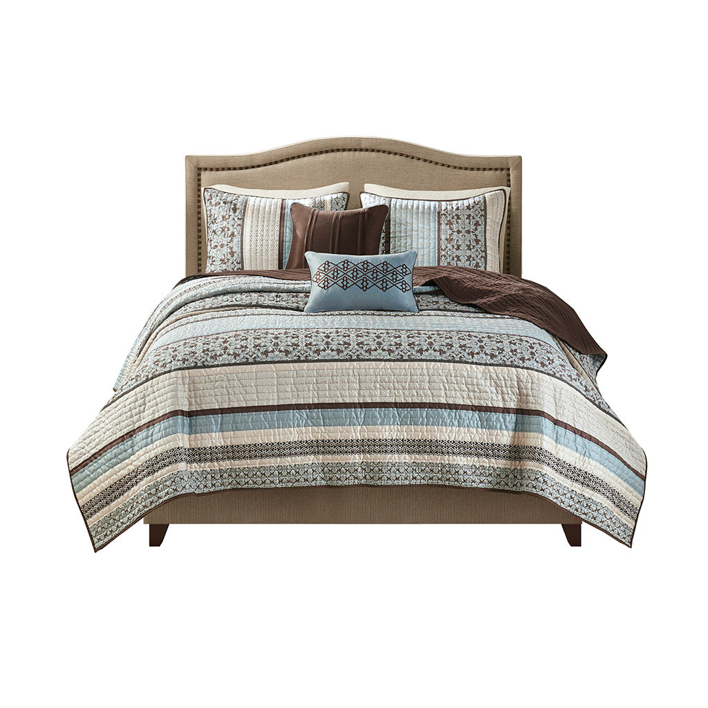 Madison Park 5 Piece Jacquard Quilt Set with Throw Pillows