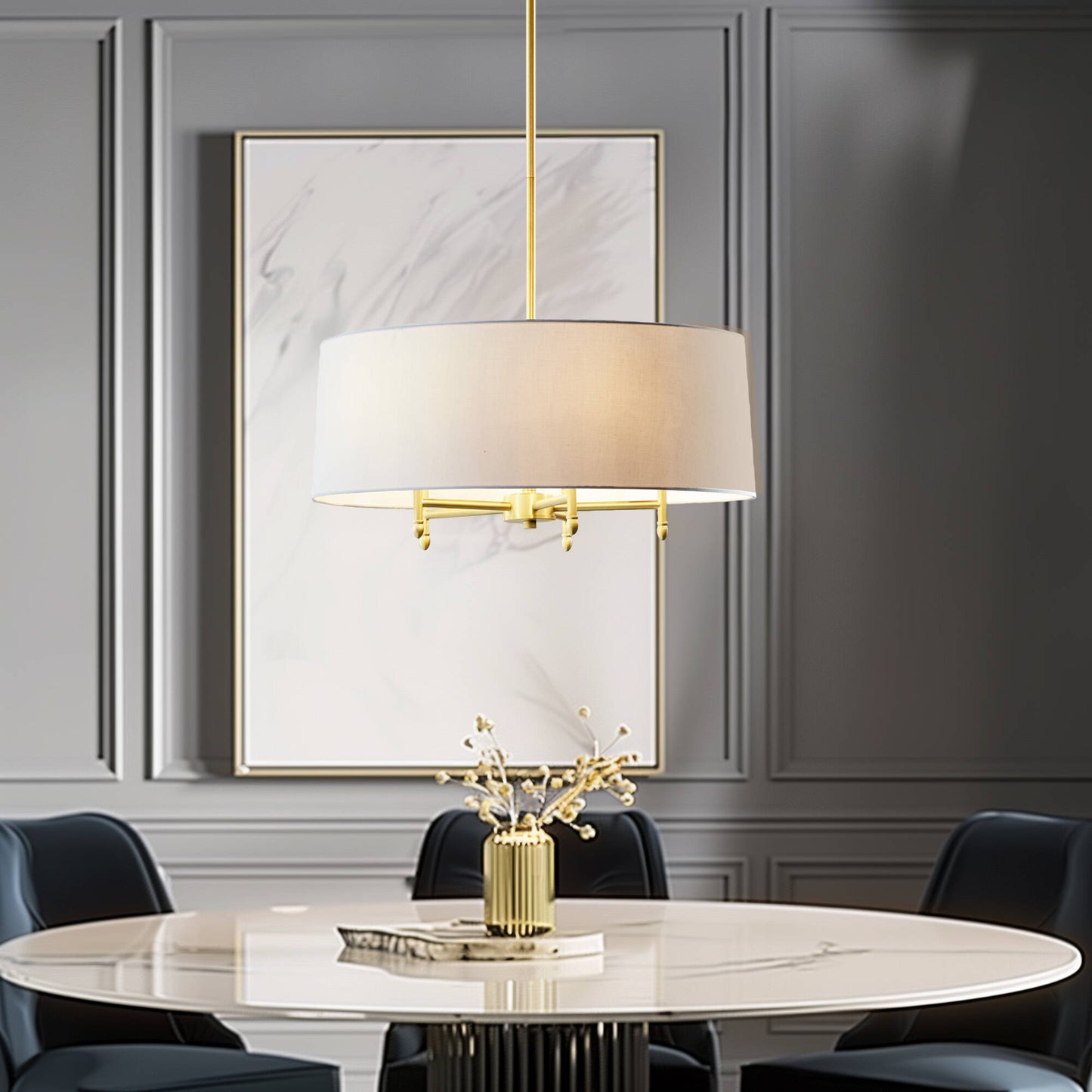 Hampton Hill Presidio 5-Light Dimmable Chandelier with Drum-shaped Fabric Shade & Adjustable Height