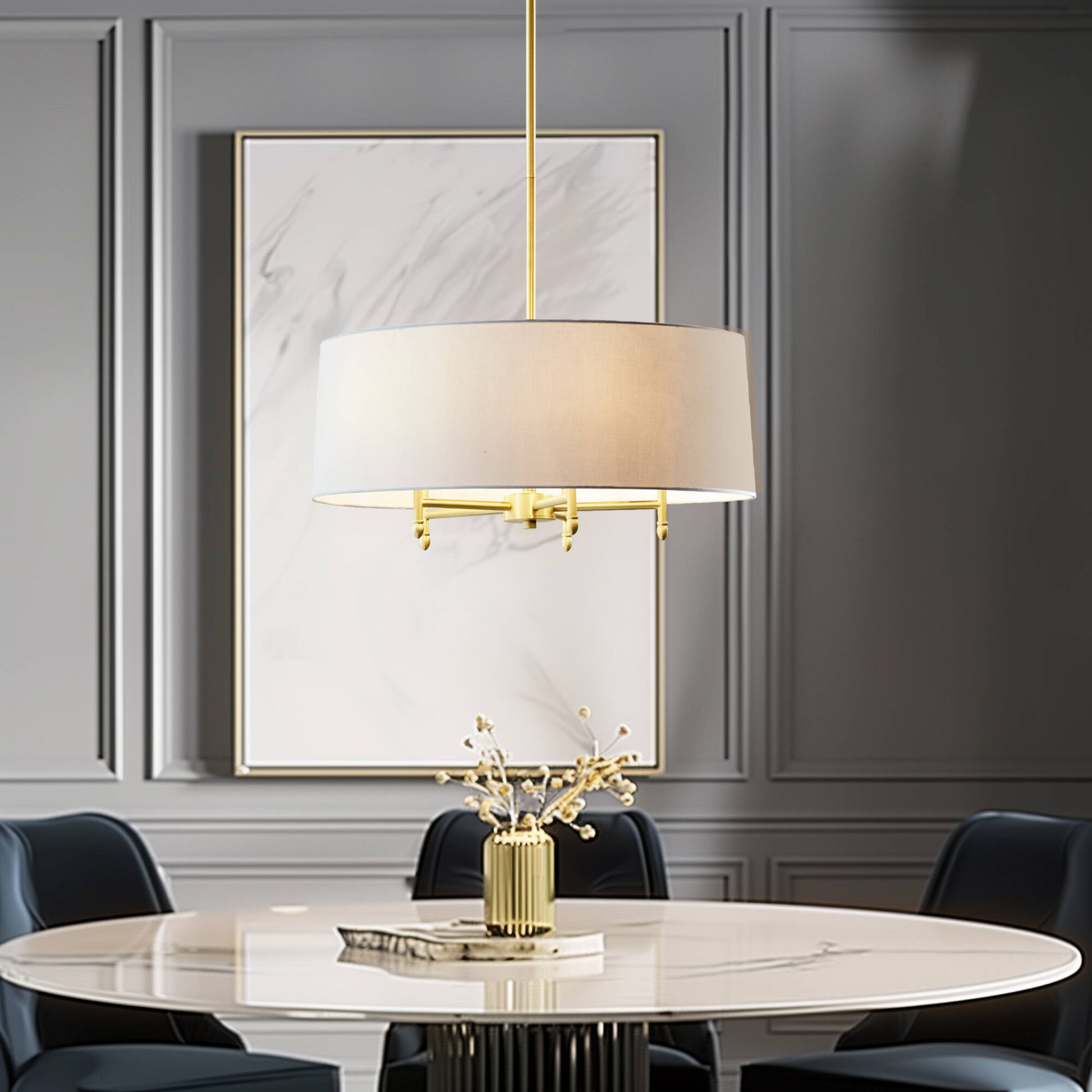 Hampton Hill Presidio 5-Light Dimmable Chandelier with Drum-shaped Fabric Shade & Adjustable Height