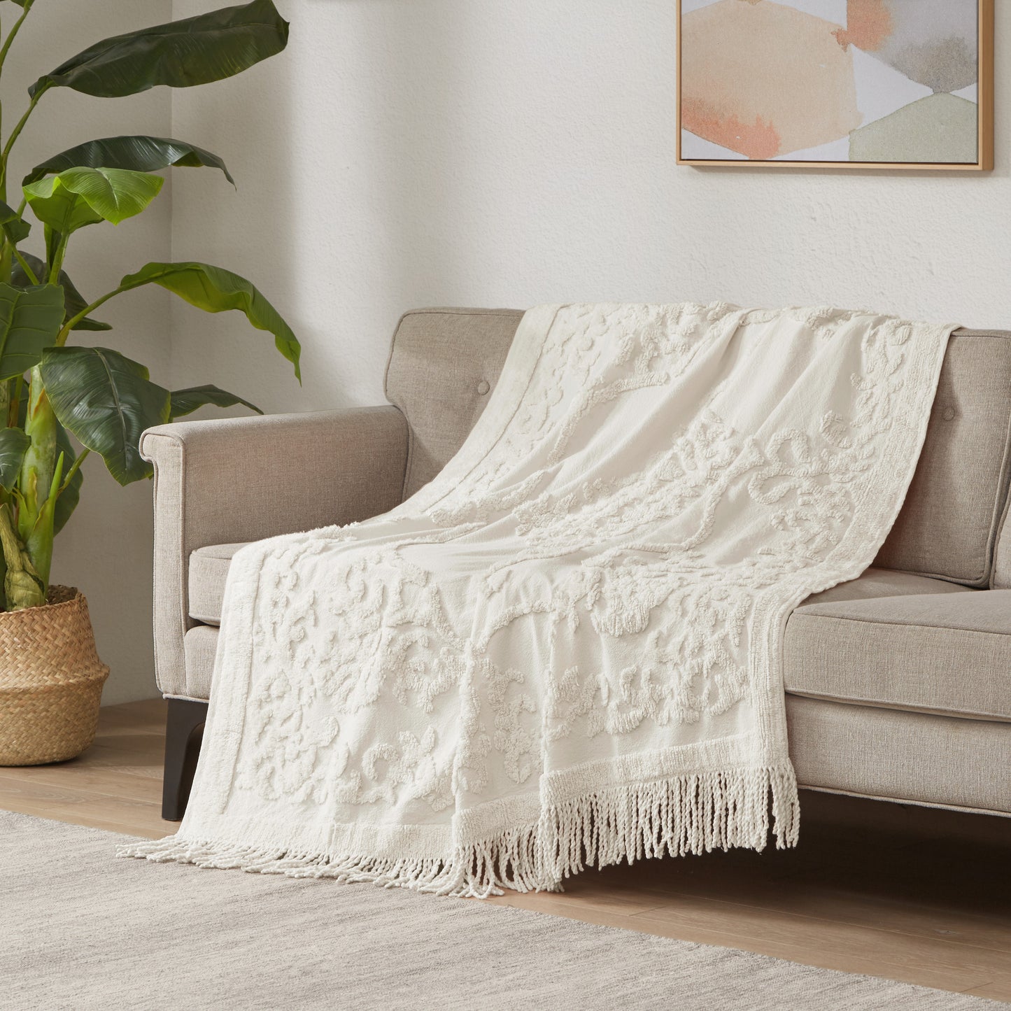 Madison Park 100% Cotton Tufted Chenille Lightweight Throw With Fringe Tassel 50" x 60"