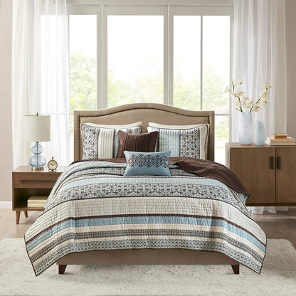 Madison Park 5 Piece Jacquard Quilt Set with Throw Pillows