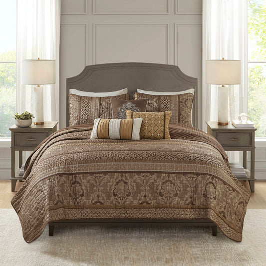 Madison Park 6 Piece Jacquard Quilt Set with Throw Pillows