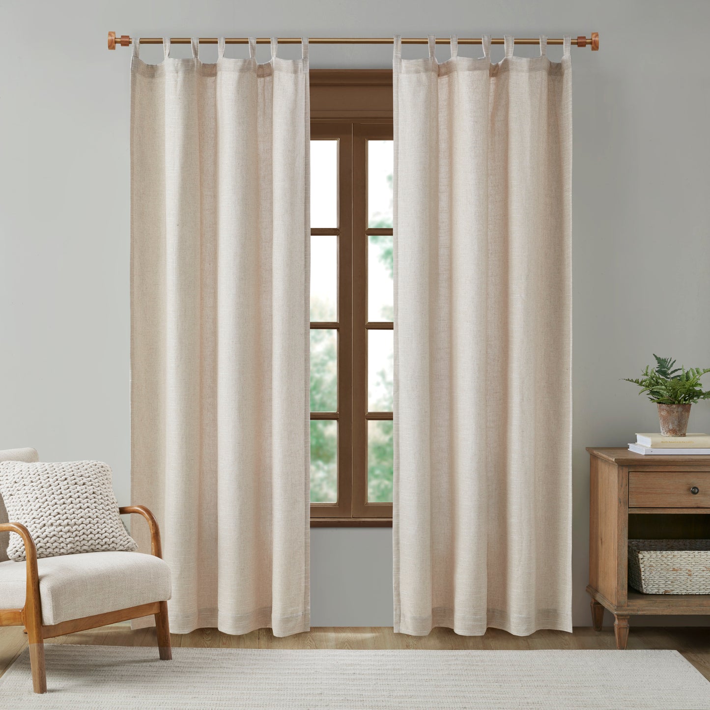 Madison Park Faux Linen Tab Top Fleece Lined Curtain Panel