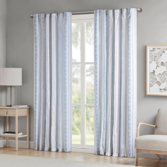 Madison Park Poly Printed Curtain Panel with Tufted Stripe and Lining