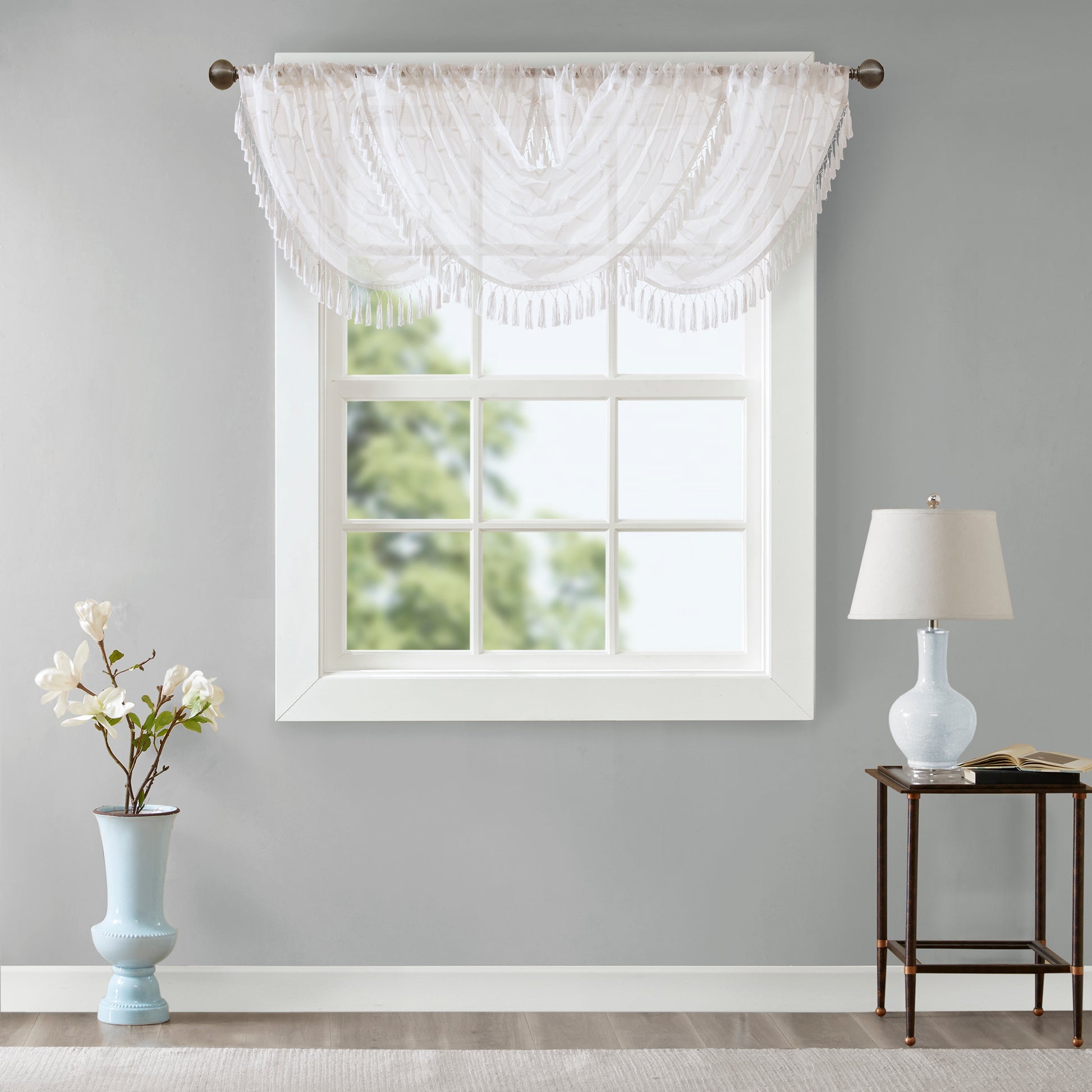 Madison Park Diamond Sheer Embroidered Waterfall Valance