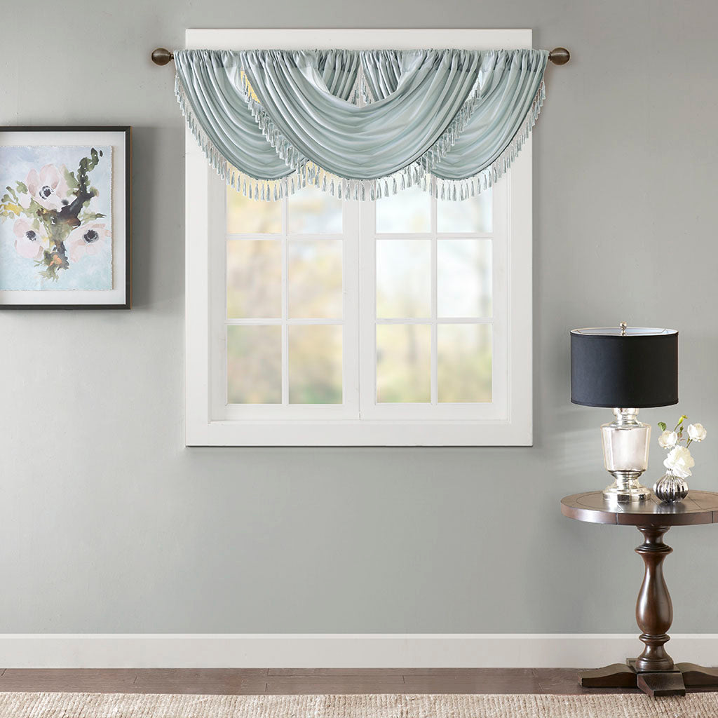 Madison Park Faux Silk Waterfall Embellished Valance