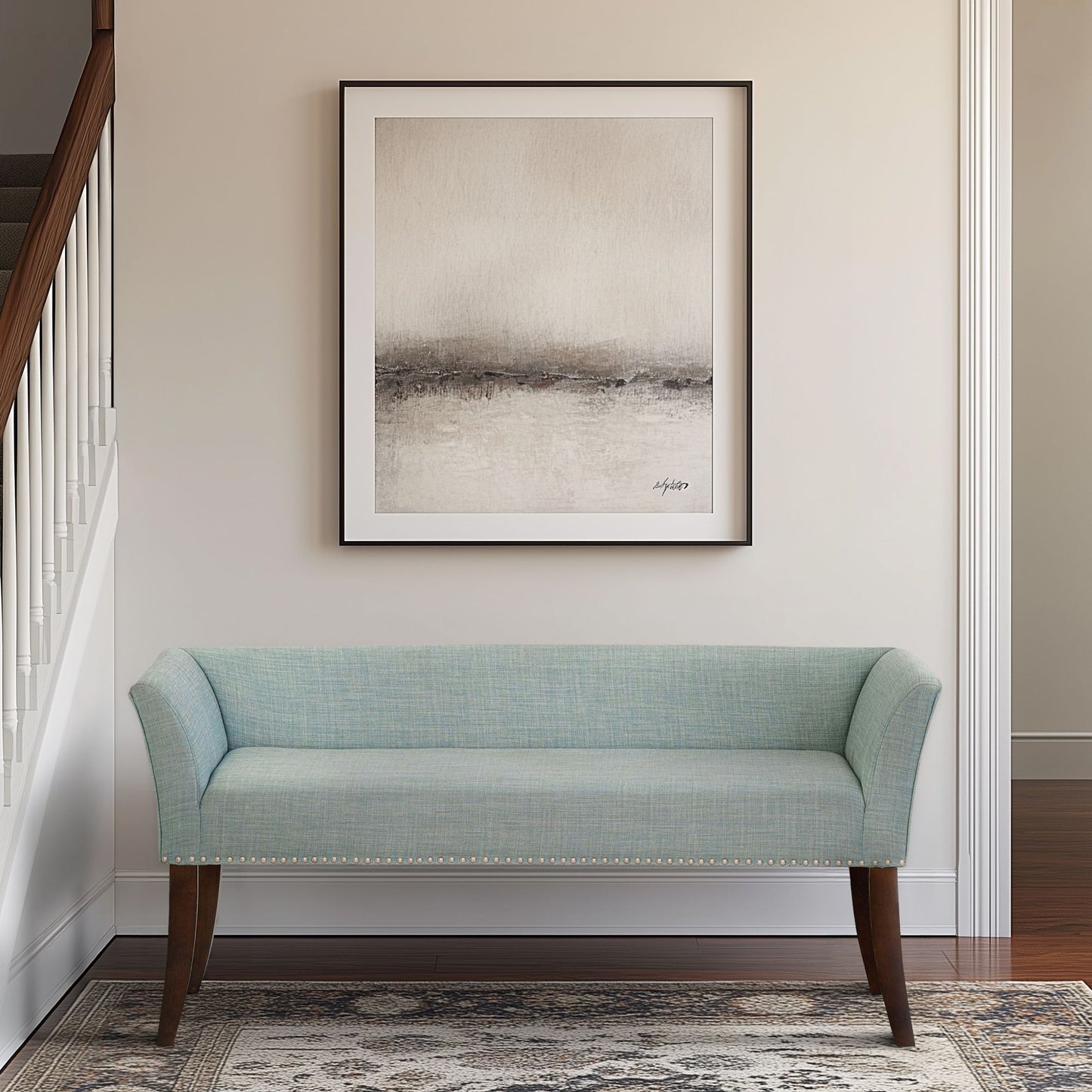 Madison Park 49.5" Upholstered Bench with Back & Wood Legs