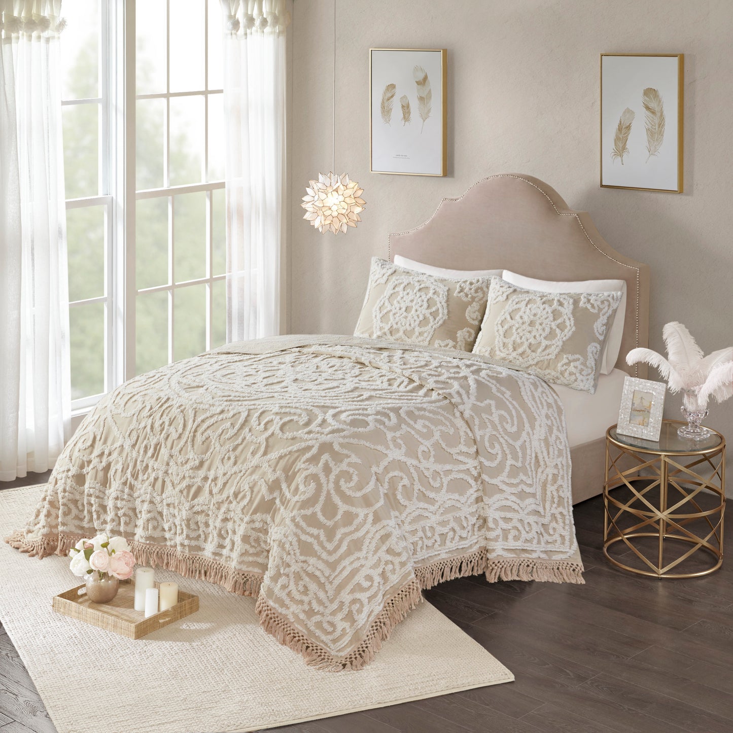 Madison Park Tufted Cotton Chenille Medallion Fringe Coverlet Mini Set