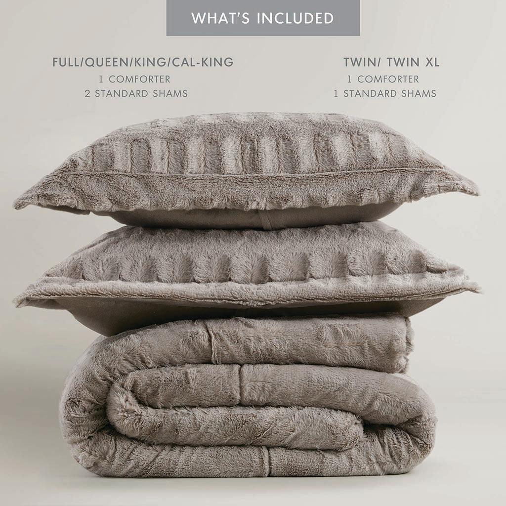 Madison Park Solid Faux Fur Comforter Mini Set