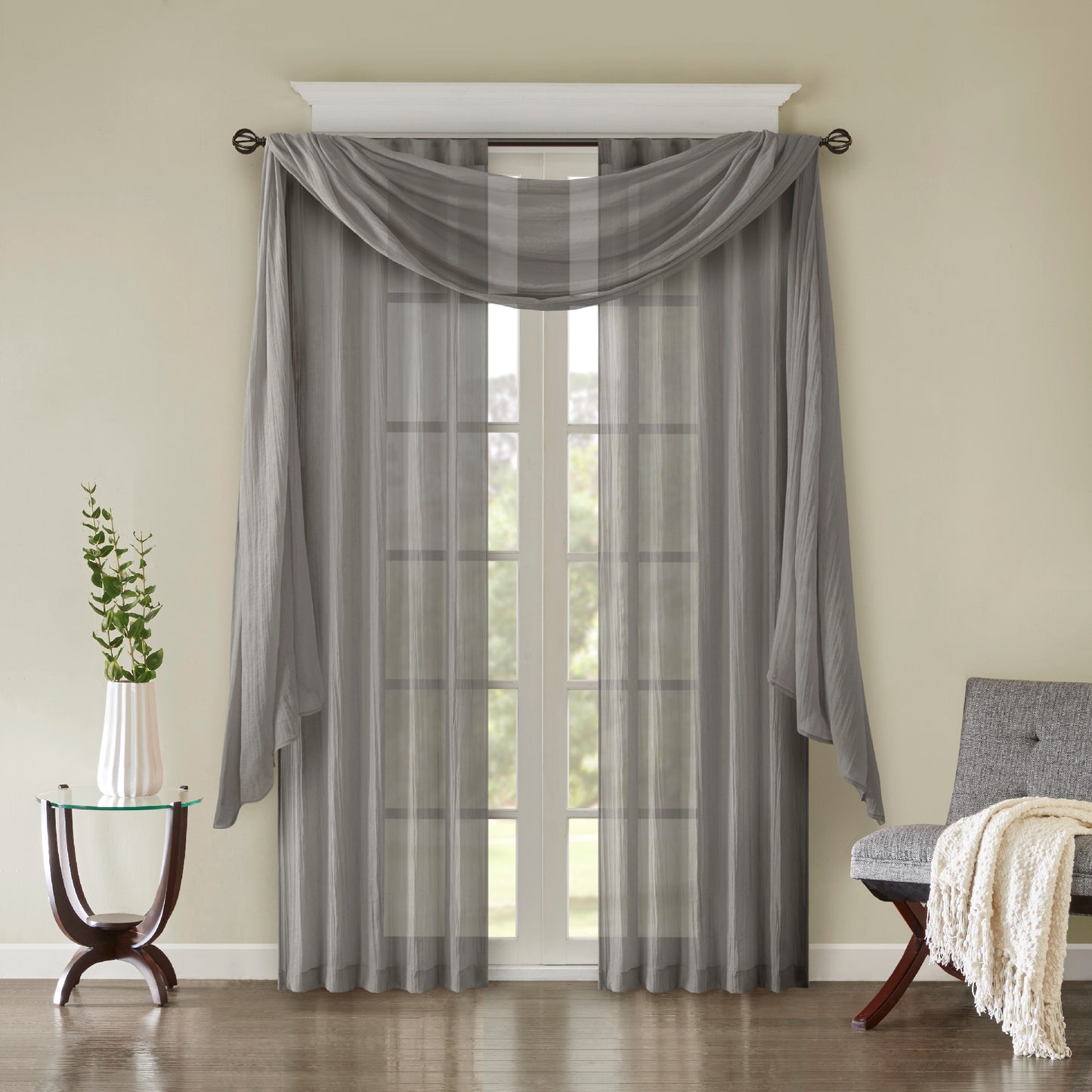 Madison Park Solid Crushed Curtain Panel Pair