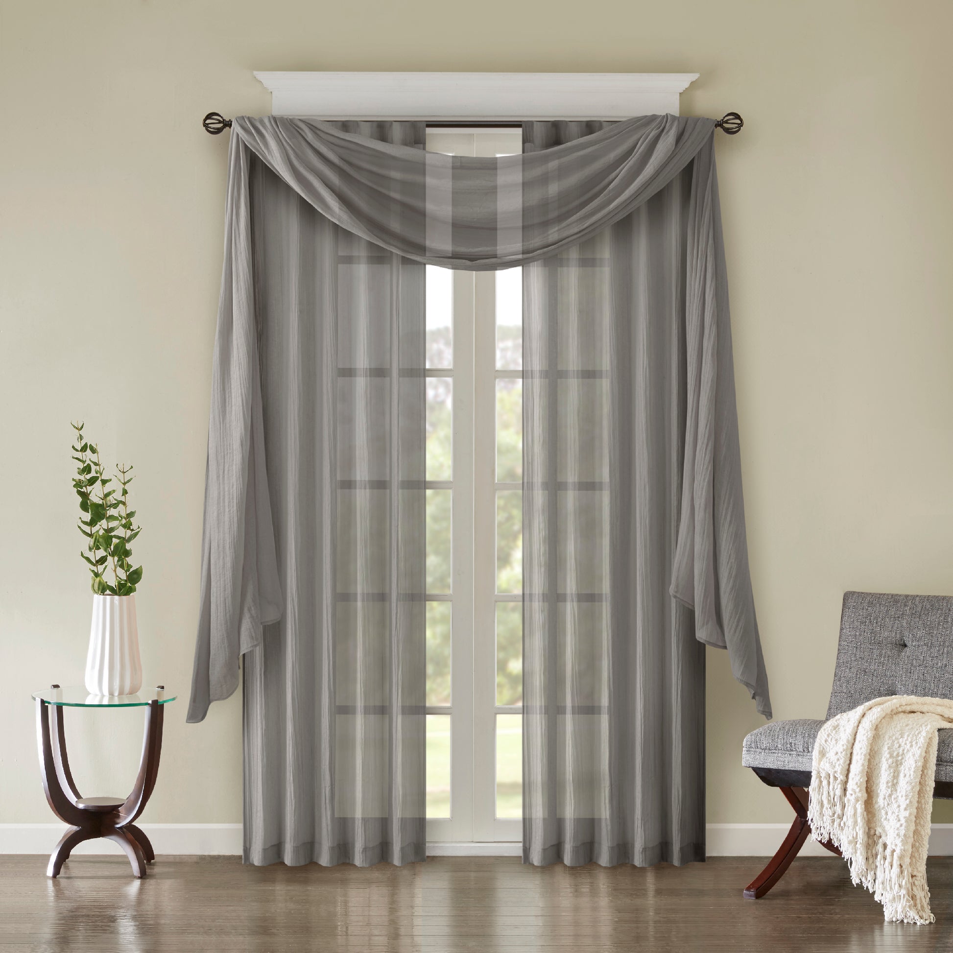 Madison Park Solid Crushed Curtain Panel Pair