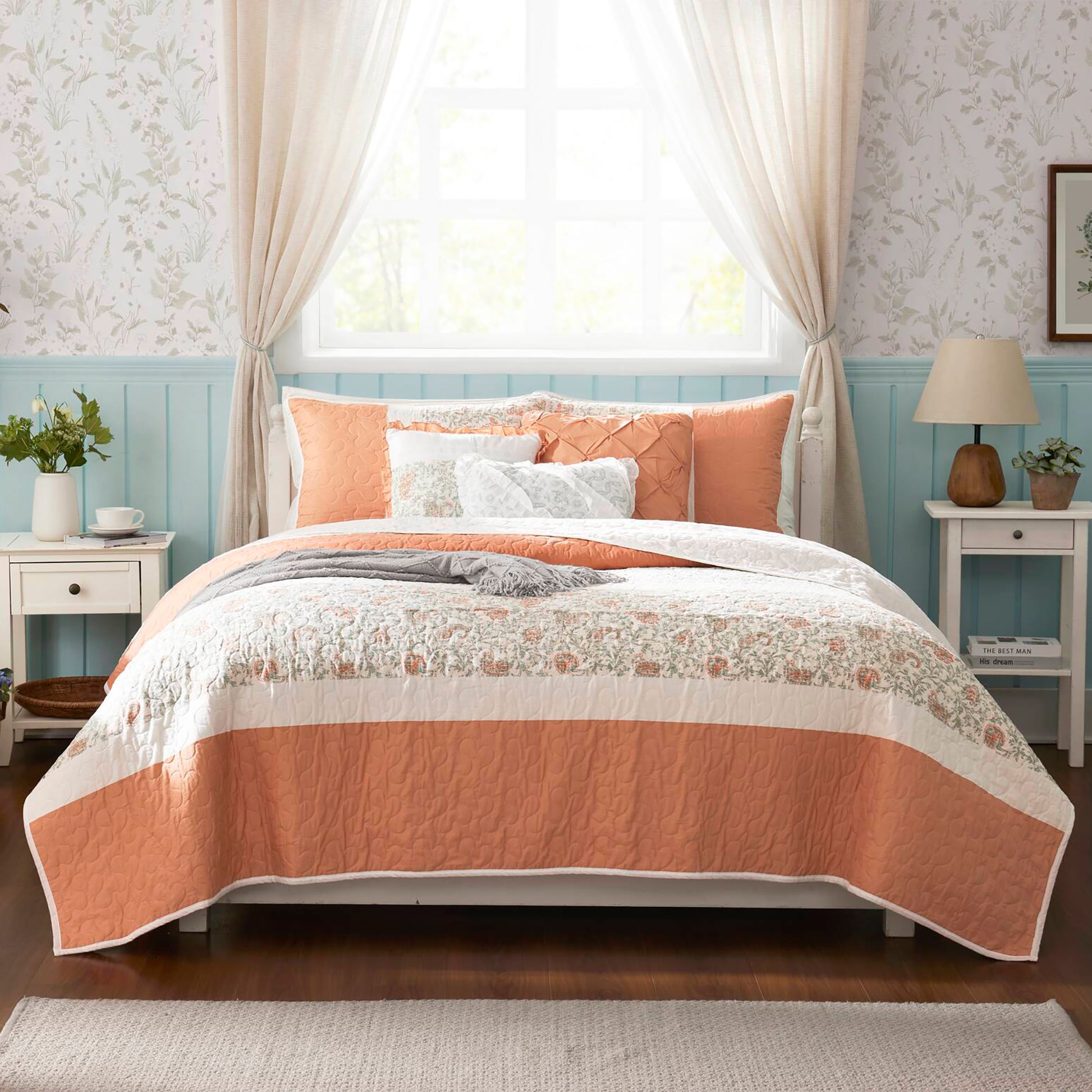 Madison Park 6 Piece Cotton Percale Quilt Set with Throw Pillows