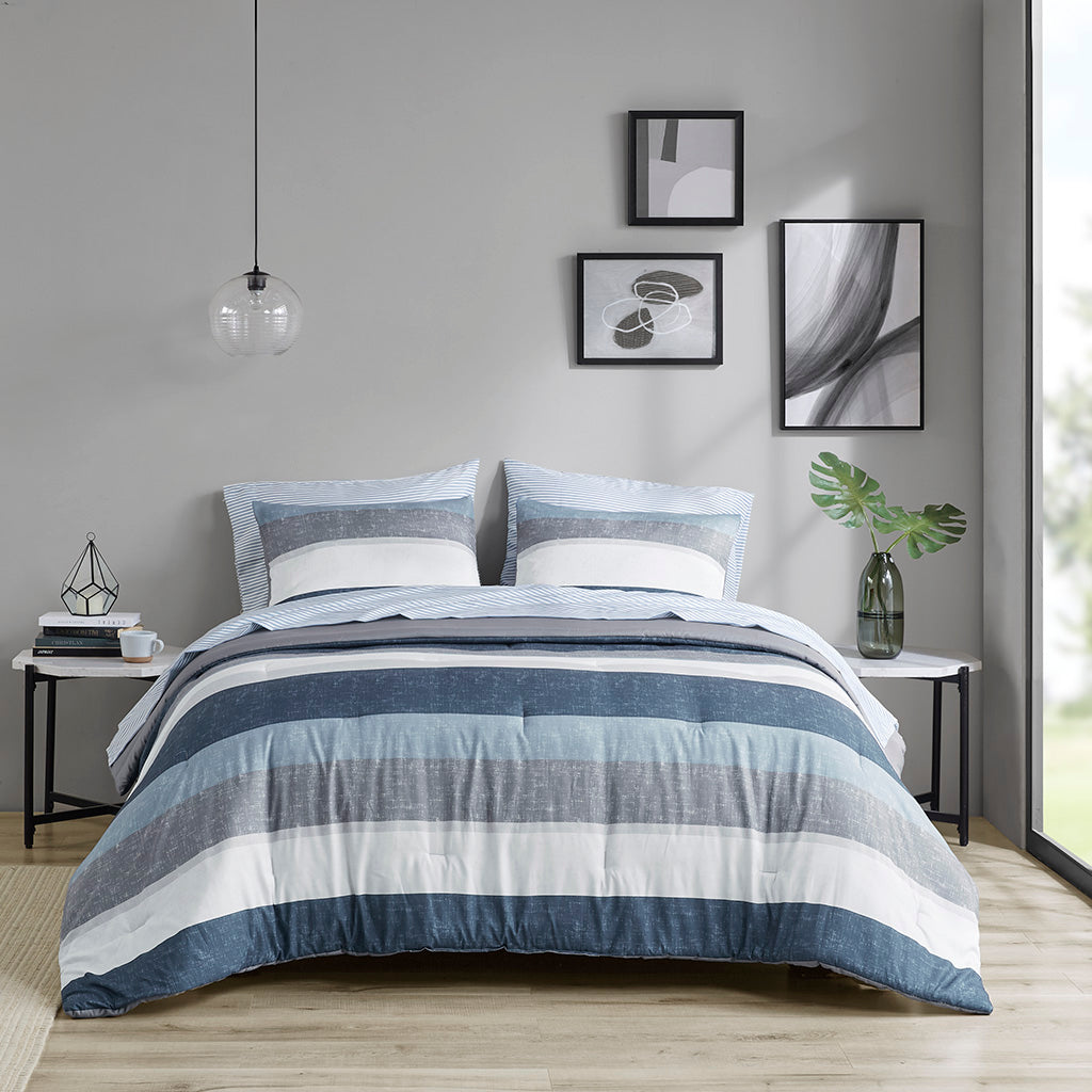 Madison Park Essentials Stripe Comforter Set with Bed Sheets