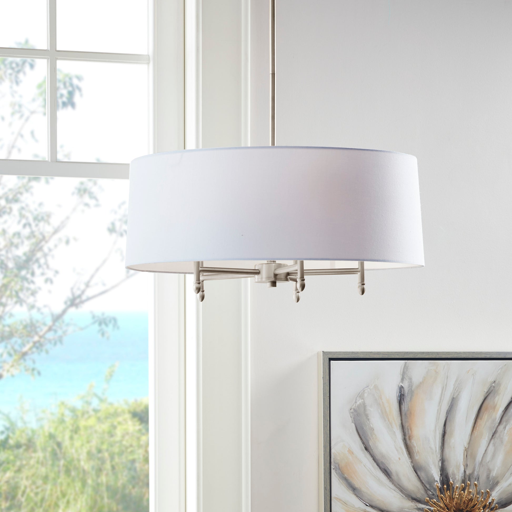 Hampton Hill Presidio 5-Light Dimmable Chandelier with Drum-shaped Fabric Shade & Adjustable Height