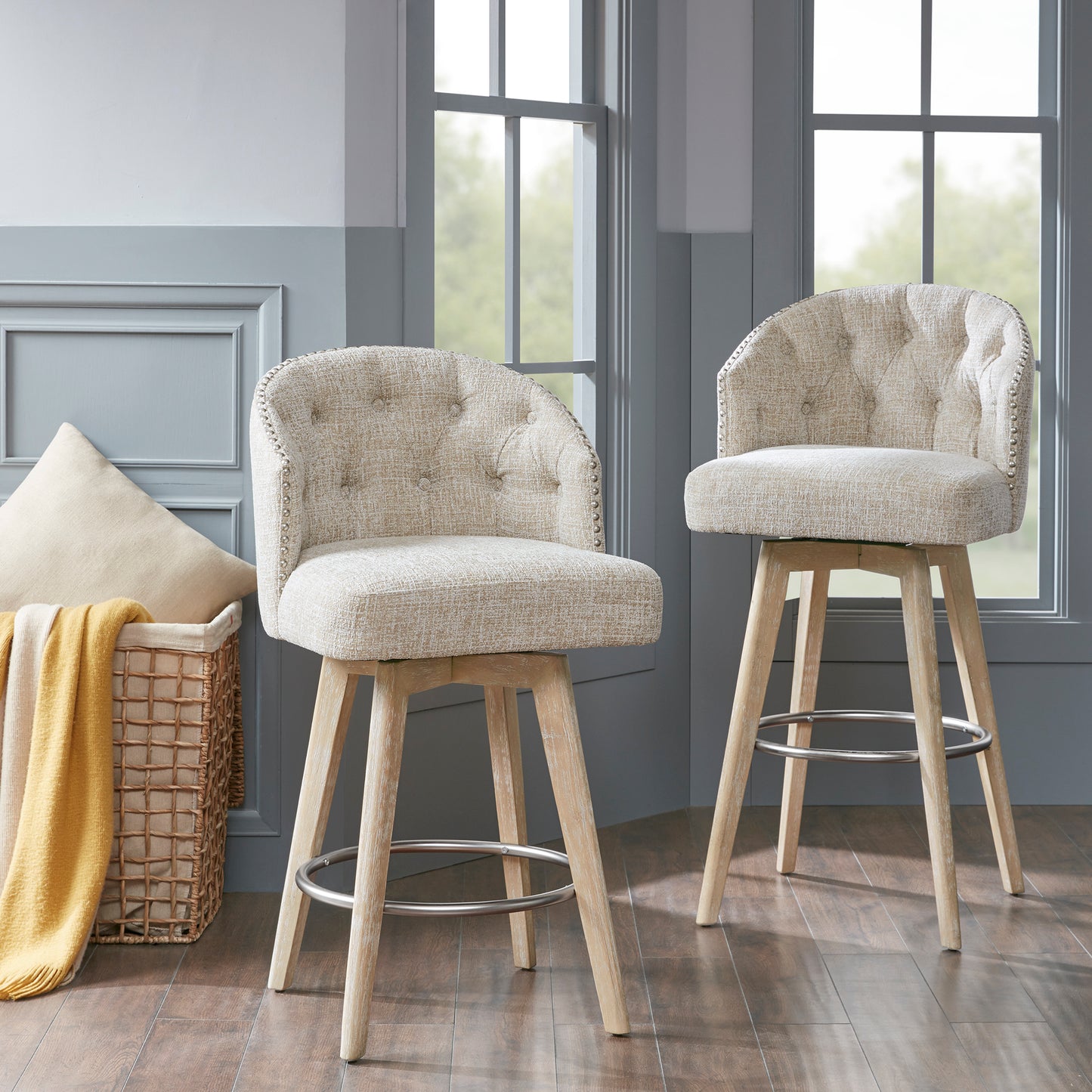 Madison Park Upholstered 360 Degree Swivel Counter Stool 26" H