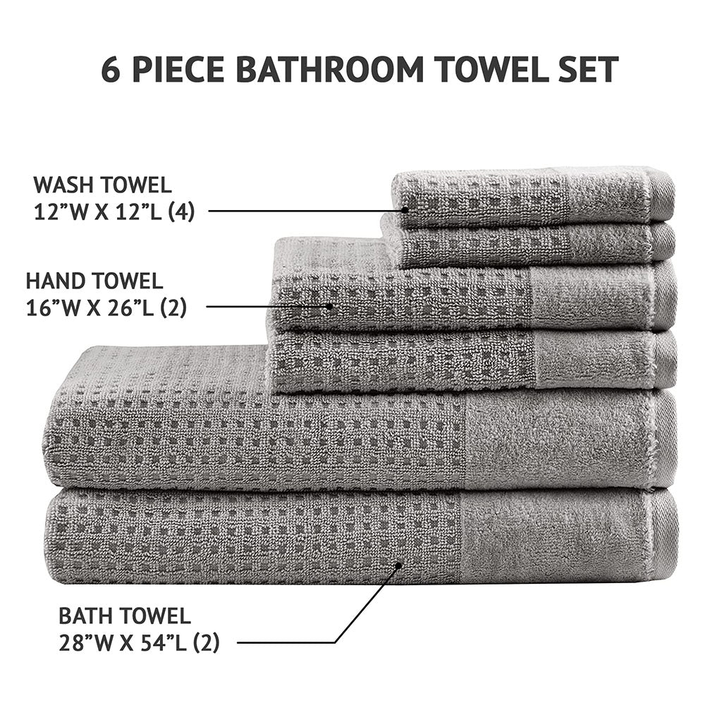 Madison Park Cotton Waffle Jacquard Antimicrobial Bath Towel 6 Piece Set