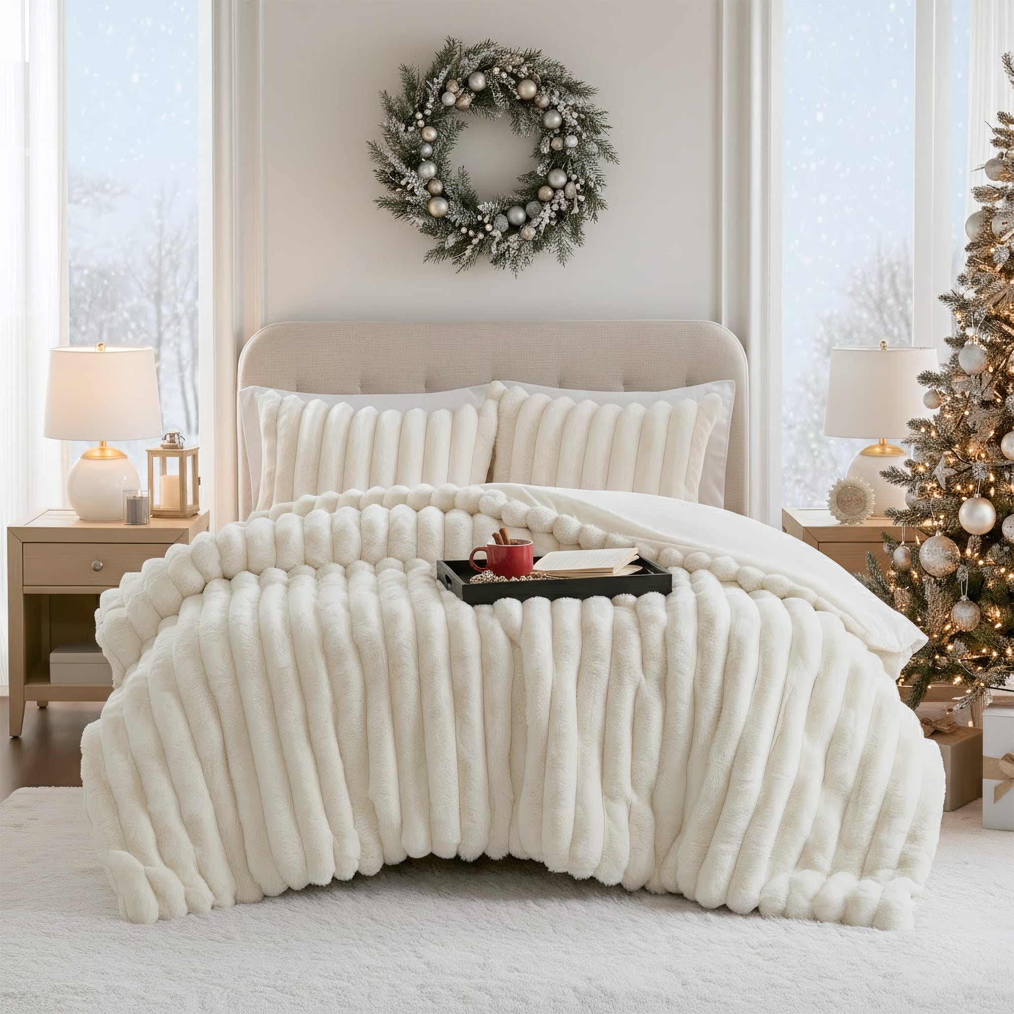 Madison Park - Jasmine Ultrasoft Faux Fur Ribbed Comforter Set