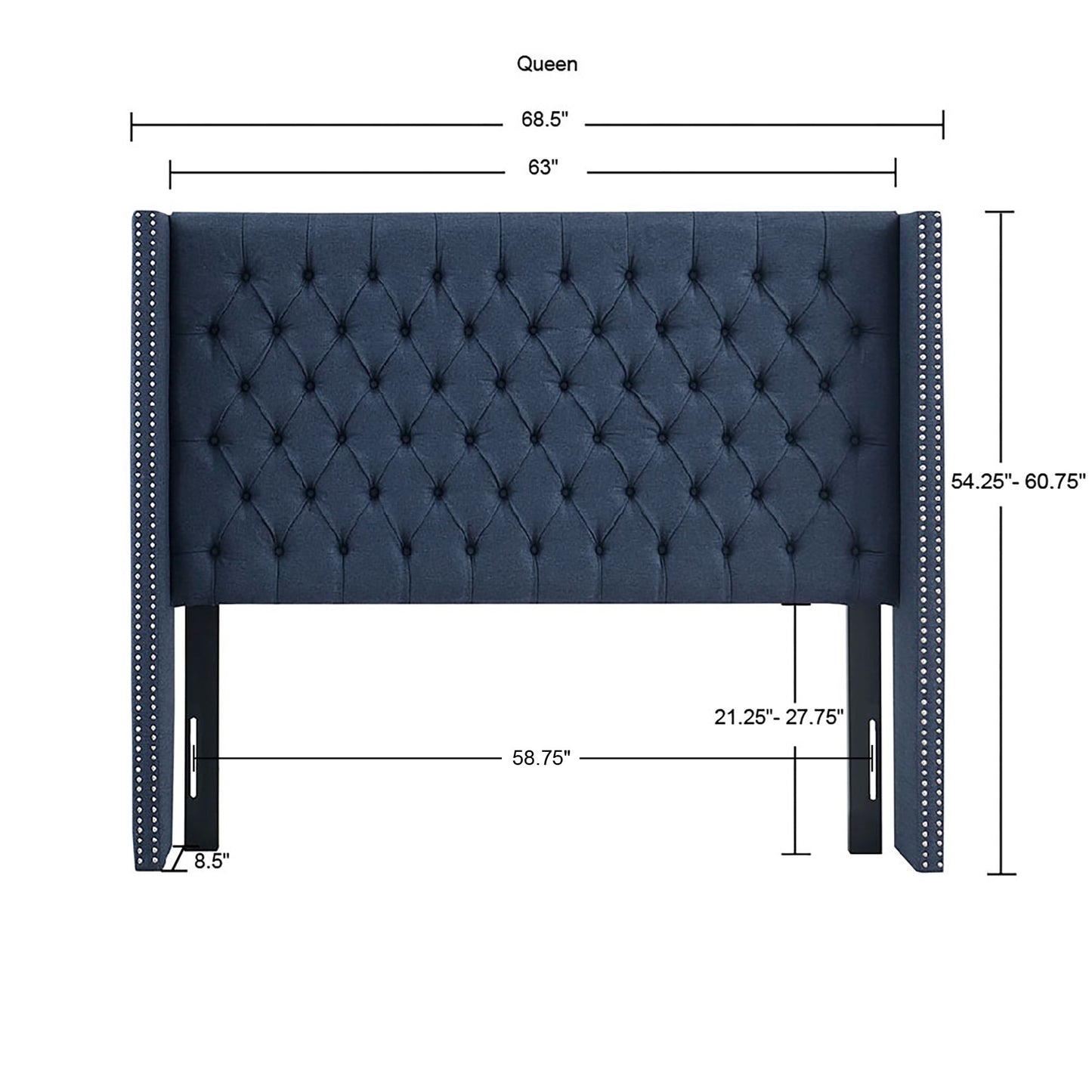 Amelia Upholstered Wingback Headboard with Button Tufting & Nailhead Trim