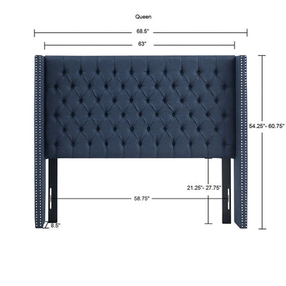 Amelia Upholstered Wingback Headboard with Button Tufting & Nailhead Trim
