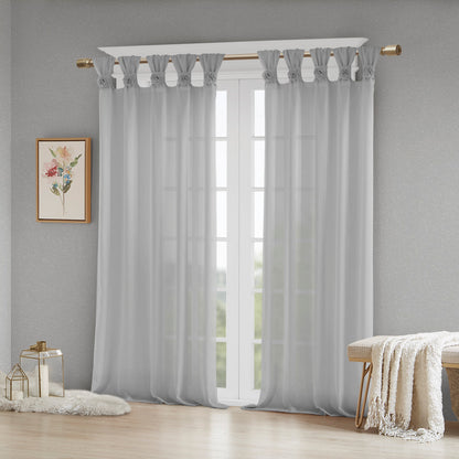 Rosette Floral Embellished Cuff Tab Top Solid Curtain Panel