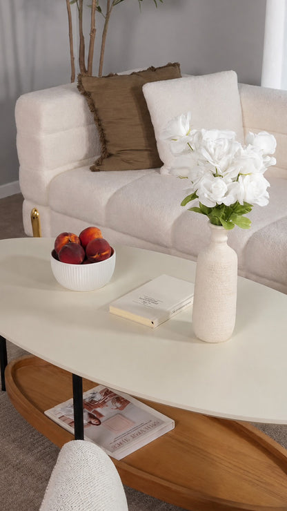Beaumont 2-Tier Oval Coffee Table with Wood Storage Shelf